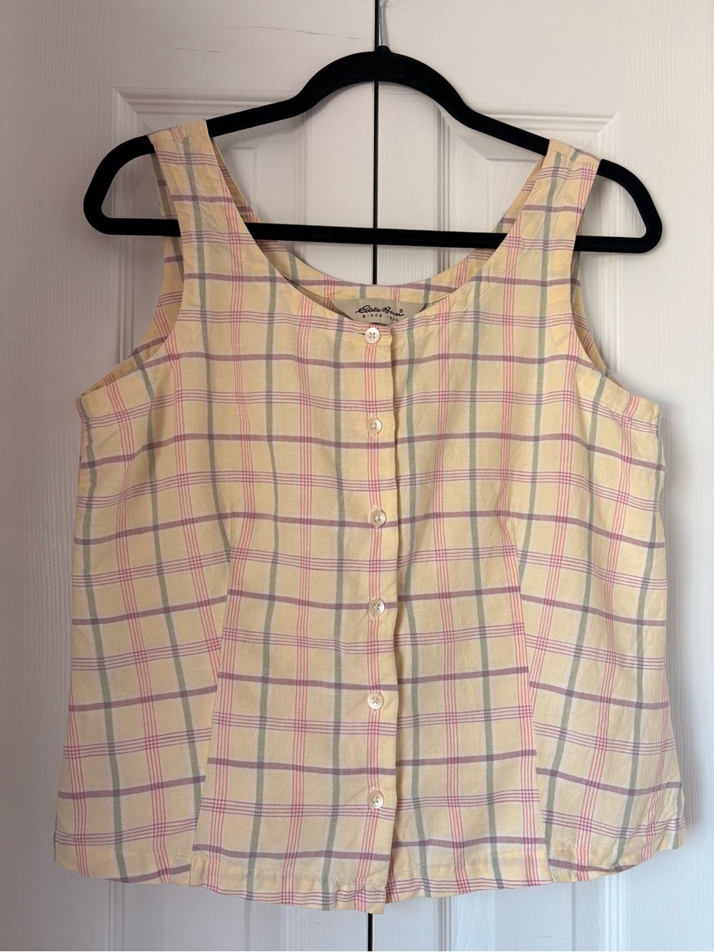 Vintage Eddie Bauer Yellow Plaid Button-Front Women's Tank Top
